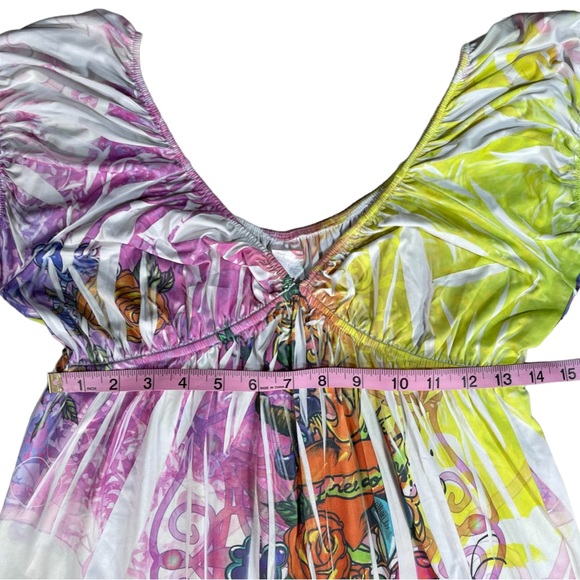 Press Apperal size large rainbow tie dye Ed Hardy style sparkly slinky dress EUC - Picture 8 of 12